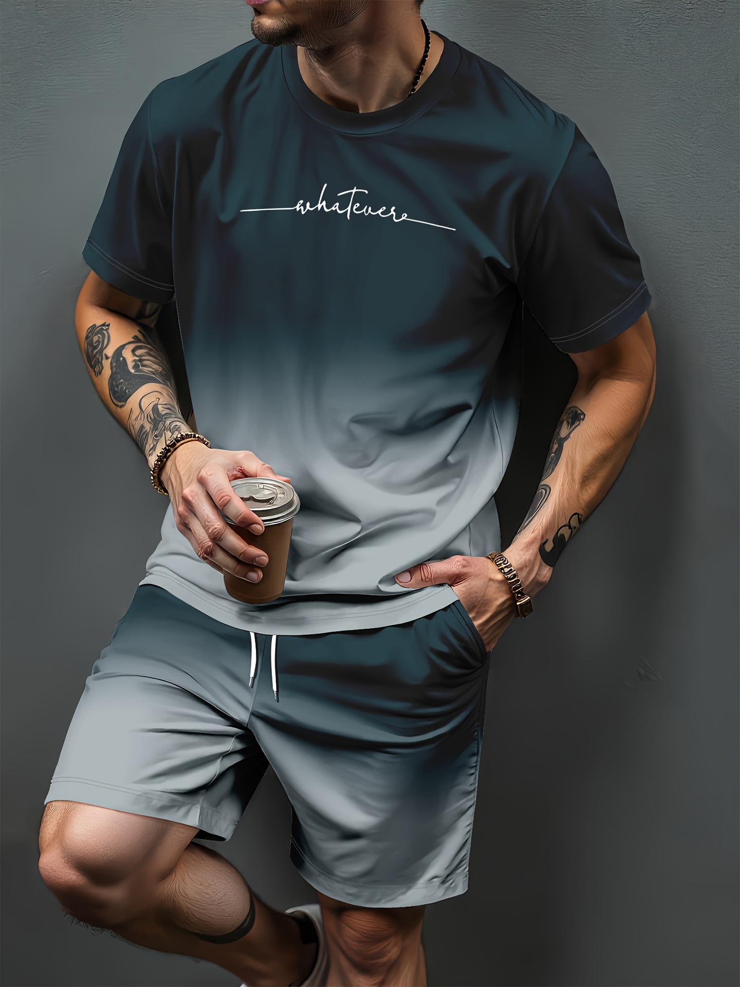 Summer Clothing For Women - Pola Huruf Gradien Cetak 3D Setelan