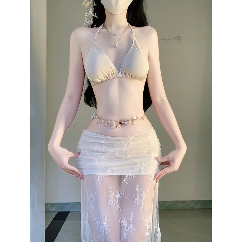 Swim Cover Up Mesh - Set Bikini 4 Potong Jaring Bunga