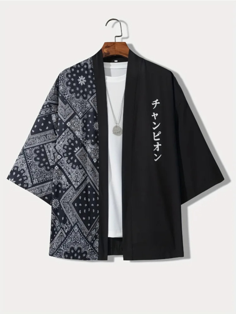Summer Clothing Resort - Kaus depan terbuka motif huruf Jepang
