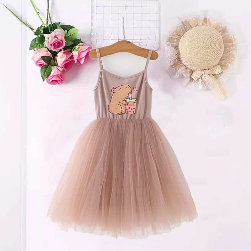 Summer Clothing Baby Girl - Gaun Anak Perempuan Capybara Gaun Lengan