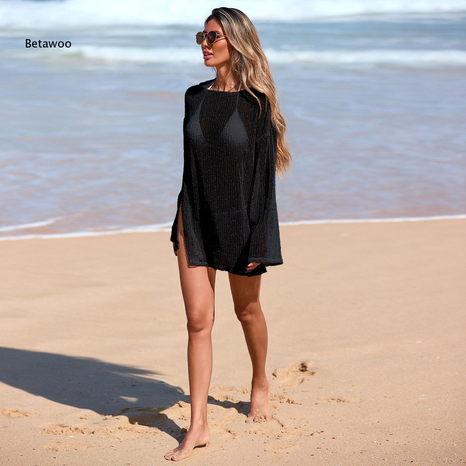 Gaun Pantai Tunik Pendek Warna - Swim Cover Up Mesh ulasan dan harga