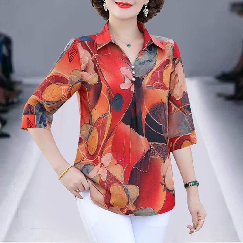 Kemeja motif bunga Vintage mus - Summer Clothing For 70 Year Old Woman ulasan dan harga
