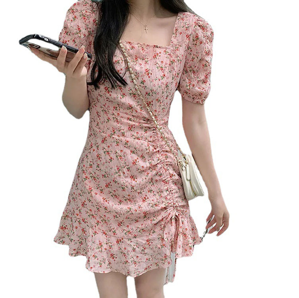 Gaun Mini tali serut bunga mus - Summer Clothing For 70 Year Old Woman ulasan dan harga