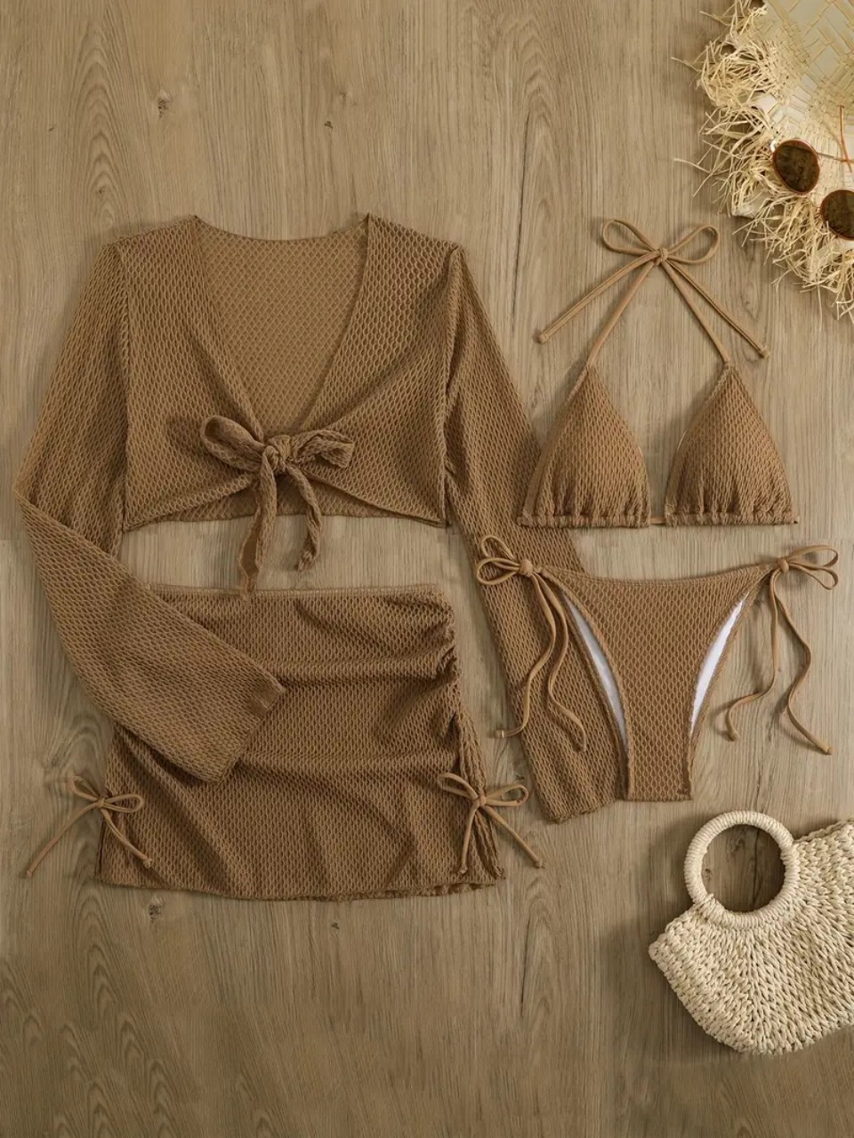 Set Bikini Halter 4 Potong 202 - Swim Cover Up Mesh ulasan dan harga