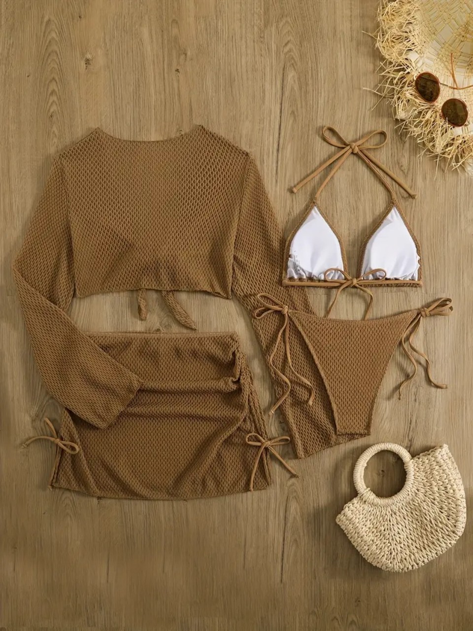 Set Bikini Halter 4 Potong 202 - Swim Cover Up Mesh ulasan dan harga
