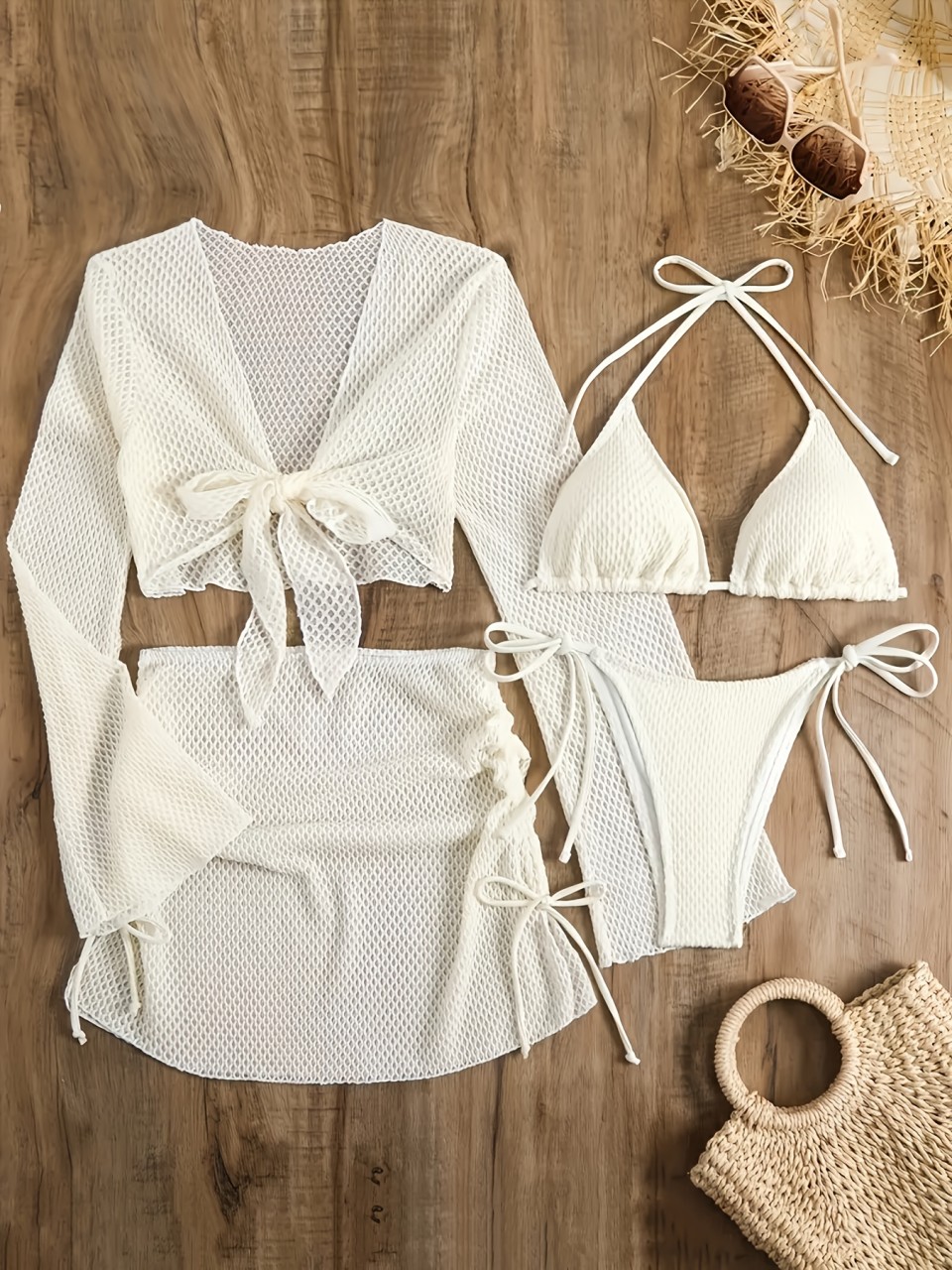 Set Bikini Halter 4 Potong 202 - Swim Cover Up Mesh ulasan dan harga