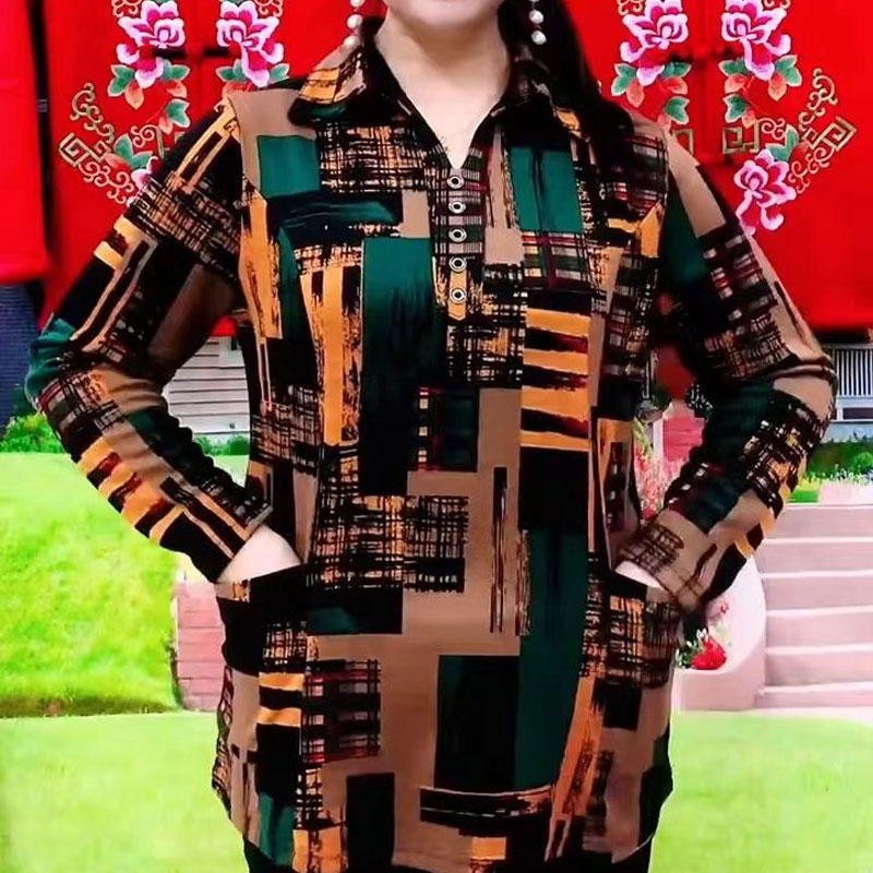 Kemeja geometris berpergian mo - Summer Clothing For 70 Year Old Woman ulasan dan harga