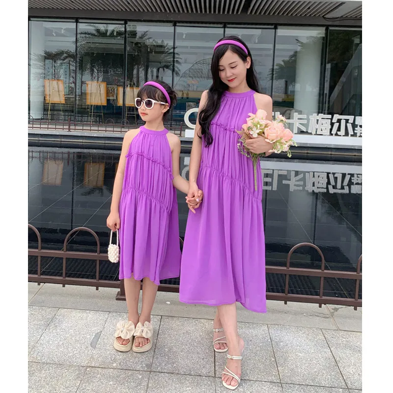 Gaun ungu ibu dan anak perempu - Summer Clothing Resort ulasan dan harga